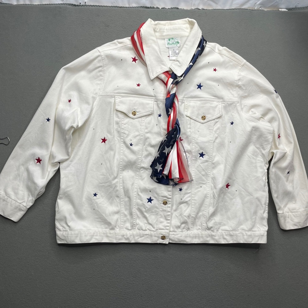 Quacker Factory Women Jacket Cotton Star Patriotic 3X Americana Flag Scarf